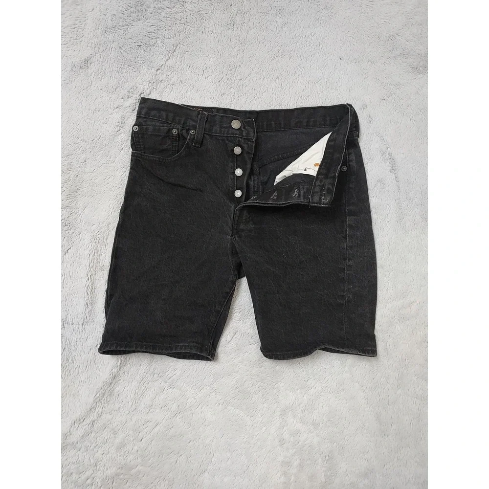 Levis 501 Jean Shorts Mens 30 Denim Button Fly Jorts Black Cotton Stretch